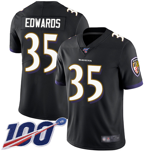 Baltimore Ravens Limited Black Men Gus Edwards Alternate Jersey NFL Football 35 100th Season Vapor Untouchable